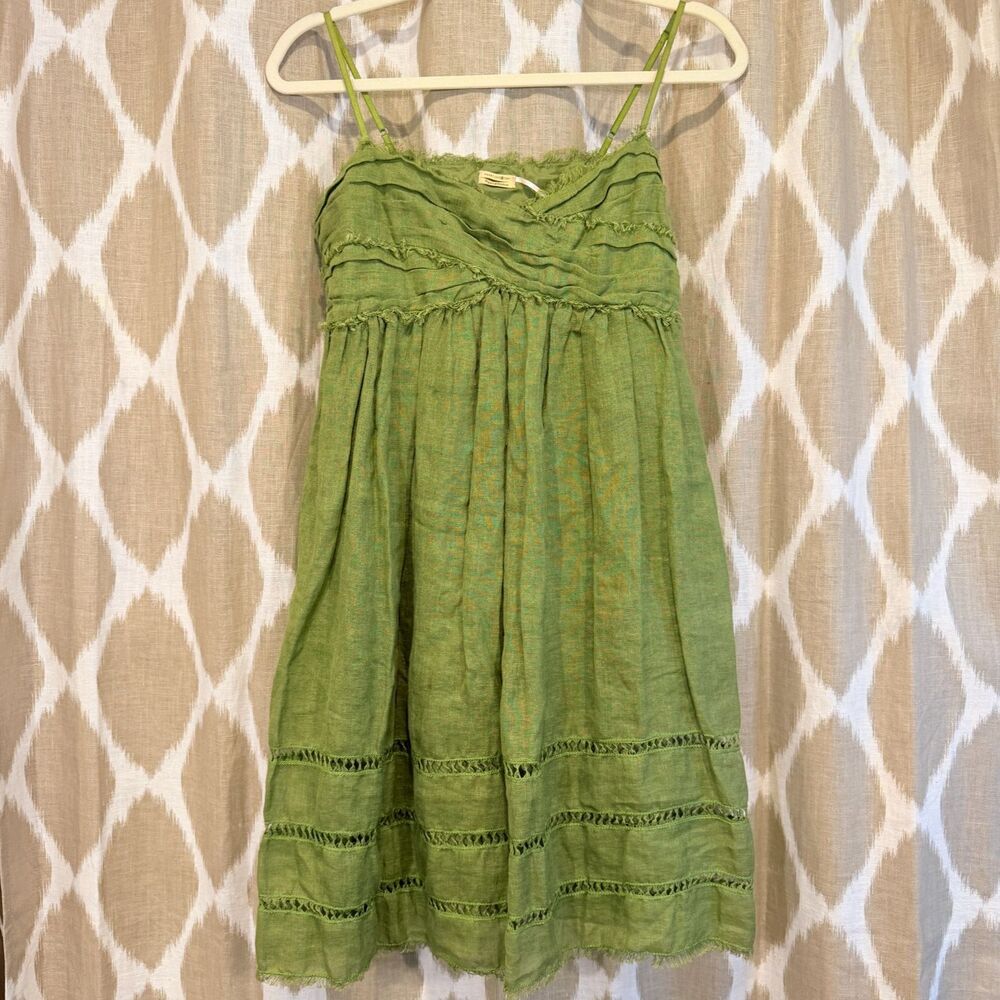 Vintage Boho Max Studio Special Edition Green Linen Silk Spaghetti Strap Dress S